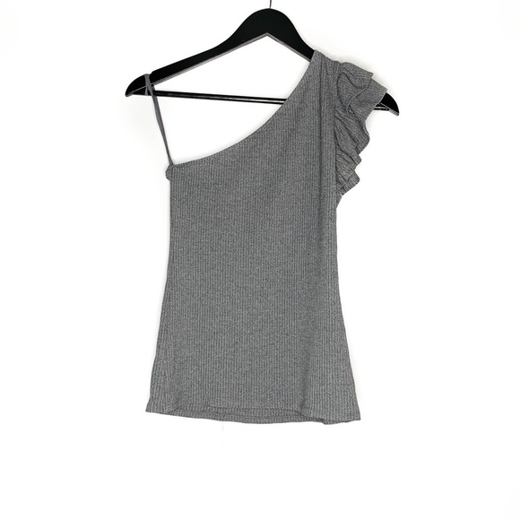 Rebecca Taylor Top Sweeter Ribbed Jersey One-Shoulder Top Gray Color - Picture 9 of 9